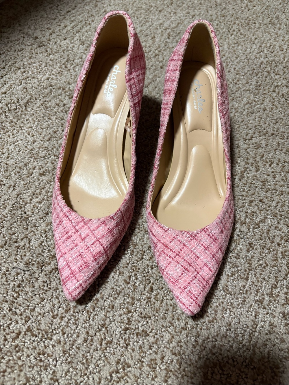 Pink Tweed Pointed-Toe Women's Pumps